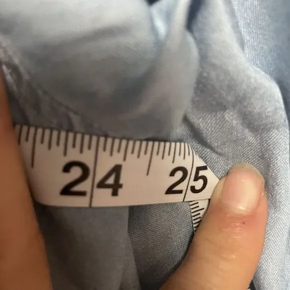 Zac & Rachel Women 2X Chambray Button Up Shirt Blue Tunic Roll Tab Sleeve Top - Picture 8 of 9